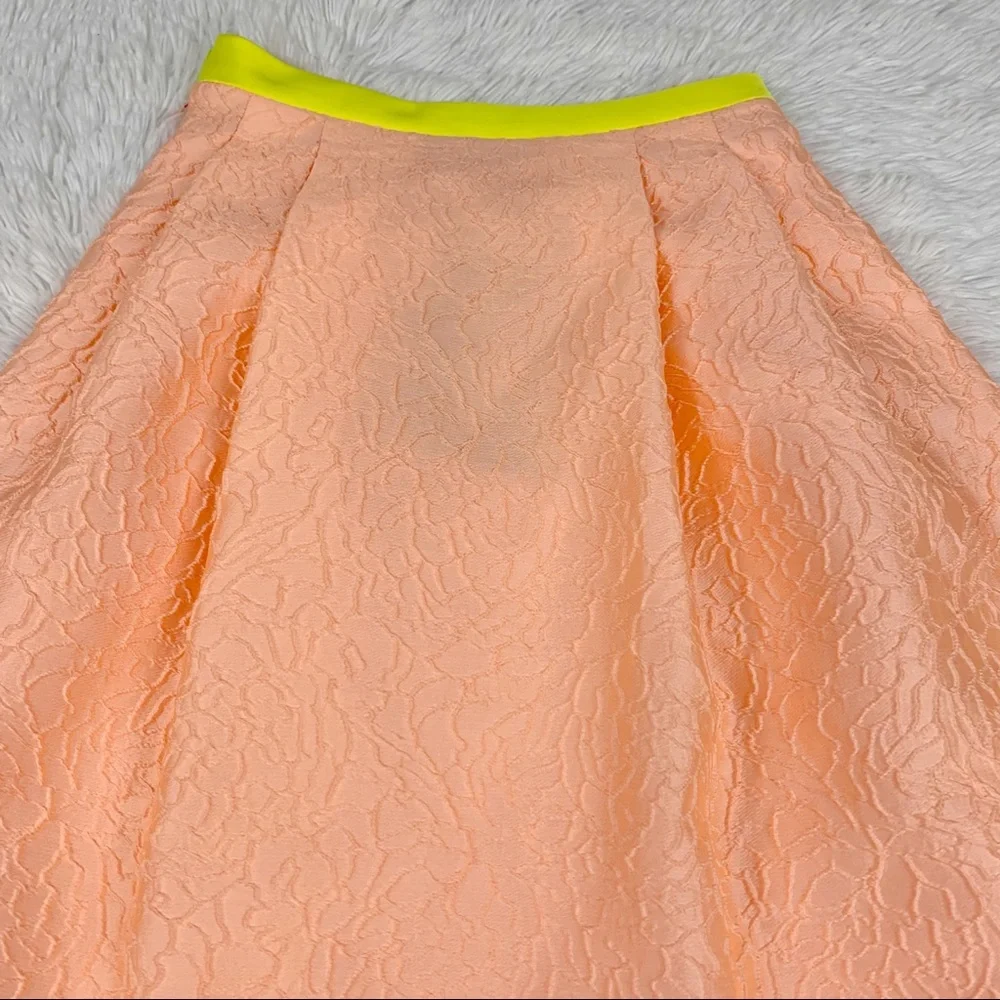Jonathan Saunders Peony jacquard‎ pleated skater Skirt knee Length neon orange